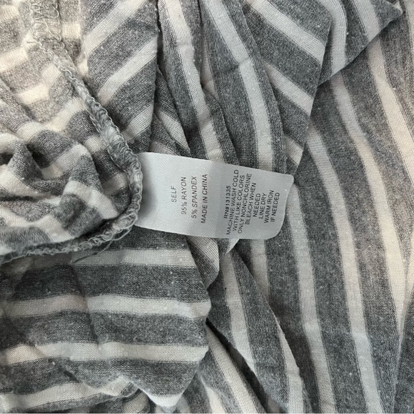 Gray and White Striped Tee Curved Hem - Picture 5 of 5